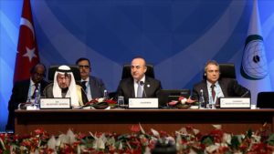 FM Mevlut Cavusoglu (R) chairs the OIC foreign ministers' meeting in Istanbul, Turkey on April 12, 2016.