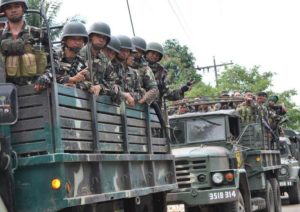 Philippine soldiers during a patrol in Jolo town, Sulu province, on Mindanao island.