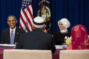 President Barack Obama meets with Muslim community members at the Islamic Society of Baltimore