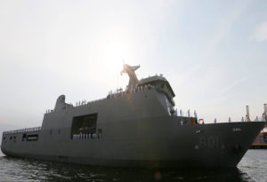 The BRP Tarlac, the first ever SSV (Strategic Sealift Vessel) of the Philippine Navy prepares to be docked following a two-week voyage from Indonesia Monday .