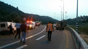 The scene of the car-ramming attack near the West Bank settlement of Dolev on Tuesday, May 3.