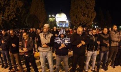 Palestinians Perform Fajr Prayer Outside Al-Aqsa Mosque Gate