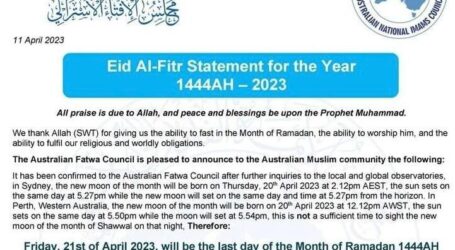 Australian Fatwa Council Announces Eid Al-Fitr 1 Shawwal 1444H Falls on Saturday
