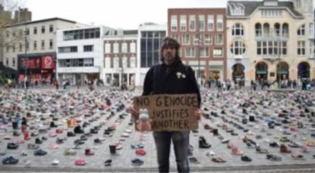 Around 14,000 Pairs of Shoes Laid out on Utrecht to Symbolize Children Killed in Gaza