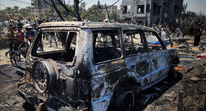 The Israeli army carried out an airstrike on the Al-Mawasi area, located west of Khan Younis, Gaza on July 13, 2024 (photo: Anadolu Agency)