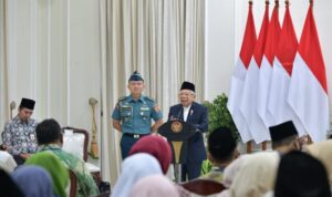 Vice President of Indonesia KH Ma'ruf Amin speaking to participants of the Southeast Asia International Preachers Conference at the Vice Presidential Palace in Jakarta on Friday (July 26, 2024). [Photo: MUI]