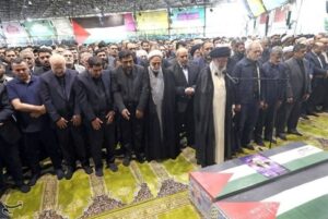 The Leader of the Islamic Revolution, Ayatollah Seyyed Ali Khamenei, led the funeral prayers for the head of Hamas' Political Bureau, Ismail Haniyeh, and his bodyguard in Tehran on Thursday, August 1, 2024. (Photo: Ali Khamenei)