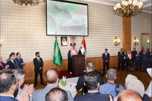 Abdullah Al-Harees, the Saudi Chargé d'Affaires in Syria, gave a speech at the reopening ceremony of the Saudi Embassy in Damascus. (Photo: Saudi Gazette)