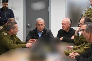 Israeli Prime Minister, Benjamin Netanyahu was seen with Defense Minister, Yoav Gallant and a number of high-ranking Israeli military officials in a bunker in Tel Aviv when the Zionist country attacked Iran. (Photo: The Times of Israel)