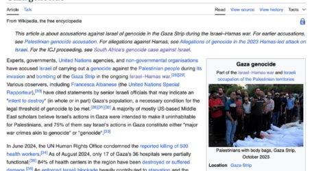 Wikipedia Describes Israel’s War on Gaza as ‘Genocide’