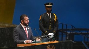 Syrian President Ahmed al-Sharaa delivers his speech during the General Debate of the United Nations General Assembly at the UN headquarters in New York City, United States, on September 24, 2025 (photo: Anadolu Agency)