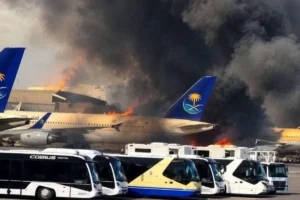 attack on King Khalid International Airport in Riyadh, Saturday, October 10, 2026. (Photo: X / @StrateckeM)